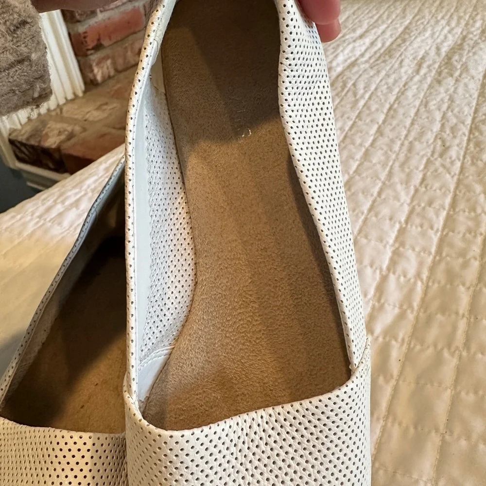 AEROSOLES White Perforated Peep-Toe Wedge Flats